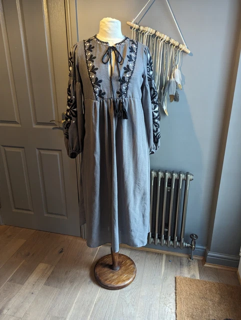 Zara grey hot sale embroidered dress