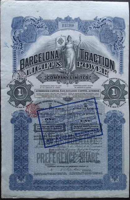 CANADIAN GOLD-SHARE from The Barcelona Traction, Light & Power !!