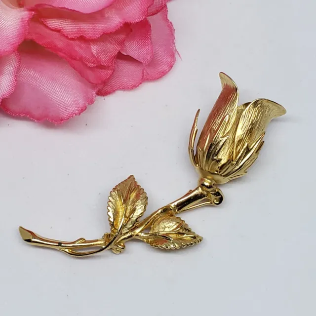 Vintage Gold Tone Rose Flower Pin Brooch