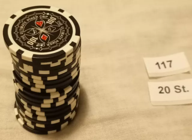 20 St. The Ultimate Poker Chips ( 100 §) Schwarz-Weiss  (ca. 4cm ) (ca. 11,5g)