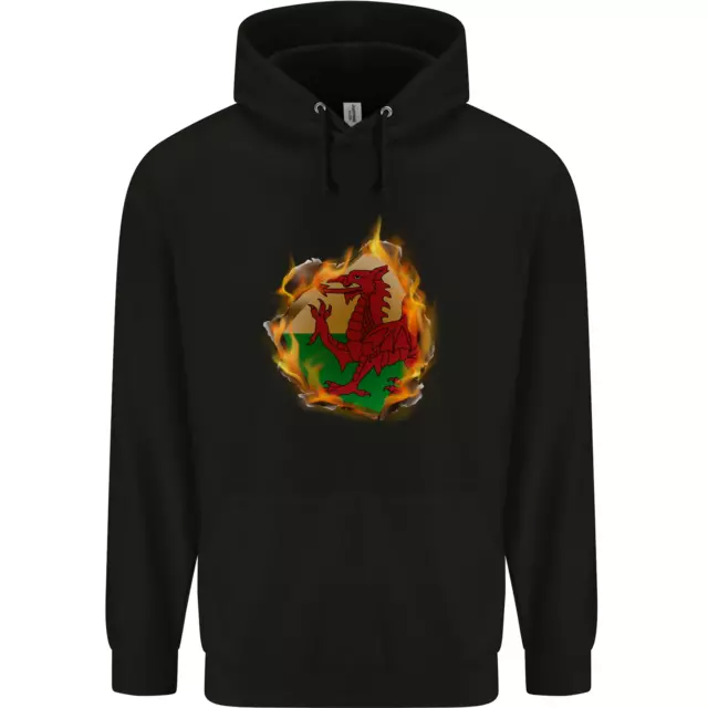 The Welsh Flag Fire Effect Wales Mens 80% Cotton Hoodie