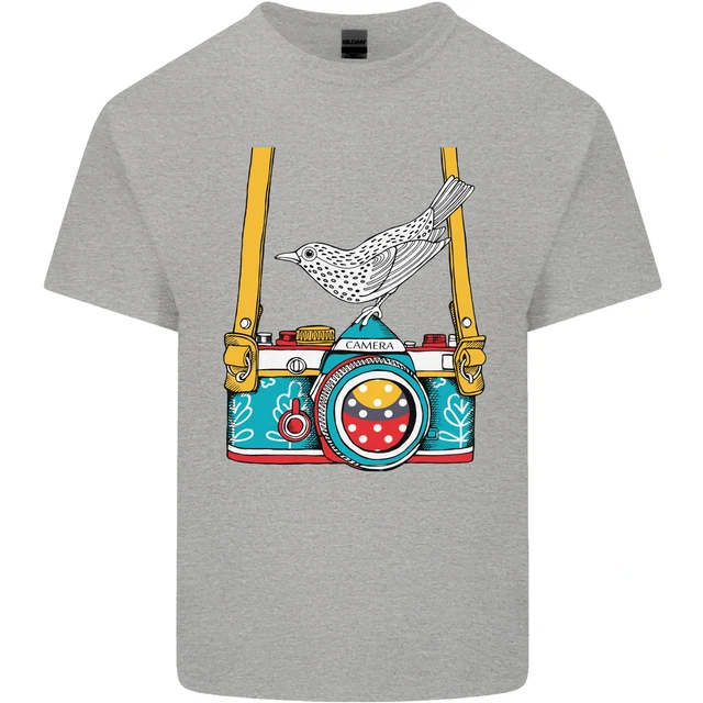 T-shirt top fotocamera con un fotografo di uccellini fotografia da uomo cotone 6