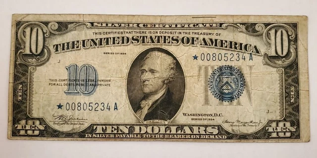 1934 $10 Silver Certificate Star Note Fr. 1701*