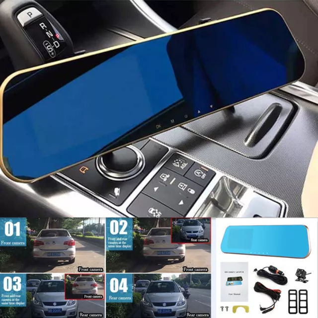 4.3” Monitor Dual Lens Car Reverse Backup Rearview Mirror Recorder Video Camera