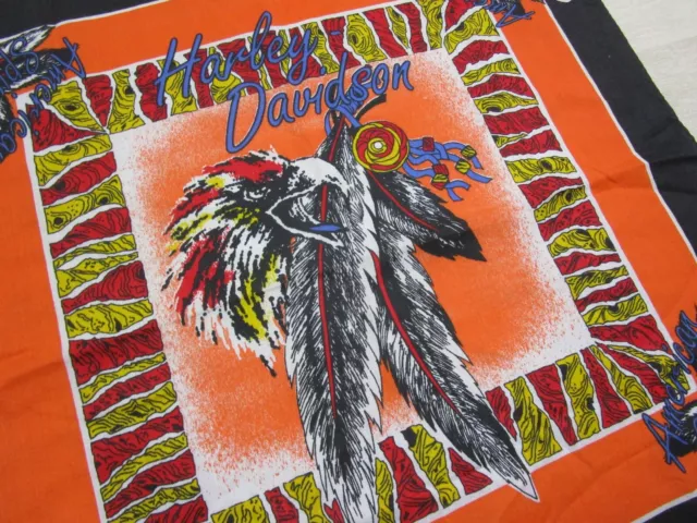 Vintage Harley Davidson Motorcycle Bandanna USA Scarf Eagle & Feathers Colorful 2