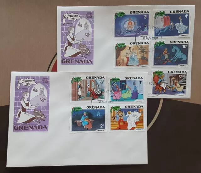 GRENADA 1981 Two Cacheted FDC's Walt Disney Cinderella Christmas 3389