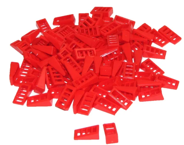 Lego Lote De 100 Nuevo Rojo Pendiente 18 2 x 1 X 2/3 Con 4 Ranuras Piezas Partes