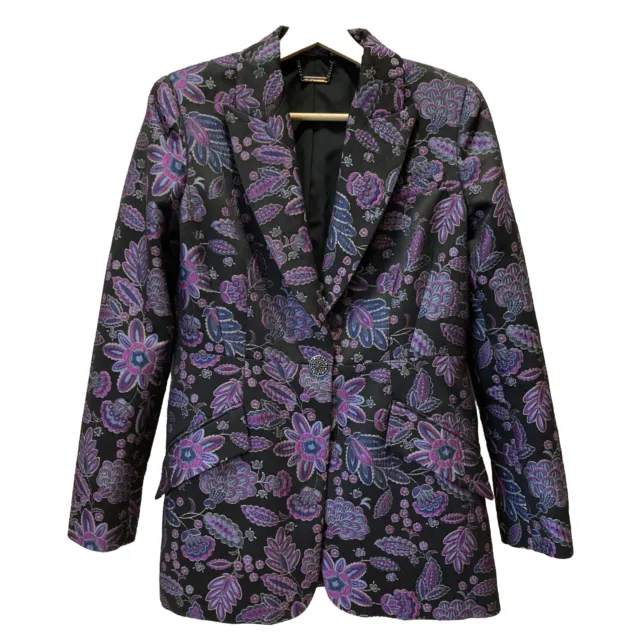 $498 Elie Tahari Embroidered Floral Jacquard Appliqué Coat, Size 4