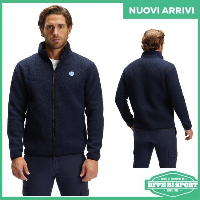 Giacca in pile uomo North Sails giubbino con zip giubbotto effetto orsetto blu