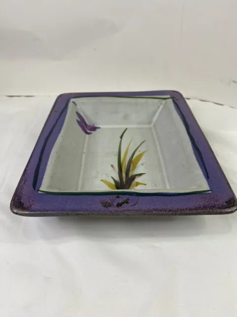 Hand Crafted Studio Pottery Stoneware Rectangle Bowl Artist Signed RHM Purple 2