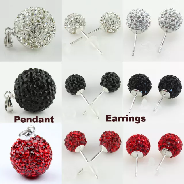 Sparkle Czech Crystal Disco Ball Beads 925 Stering Silver Pendant Stud Earrings