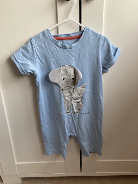 M&S Light Blue Elephant Baby Summer Romper Suit With Poppers Aged 12-18 Months