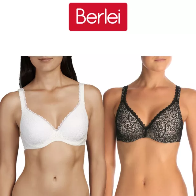 Womens Berlei Barely There Lace Bra Soft Stretch Contour Black Ivory Padded YYTP