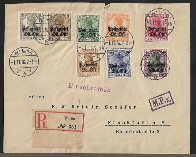 Lithuania Wilna German Occ. To Germany Registered Ovpt Stamps On Cover 1916