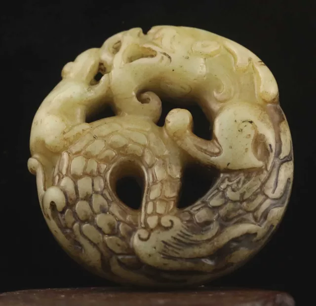 Chinese old natural jade hand-carved statue dragon pendant f