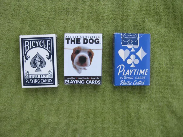 Lot of 3 decks Bicycle/Playtime miniature playing cards inc 2 new/sealed THE DOG