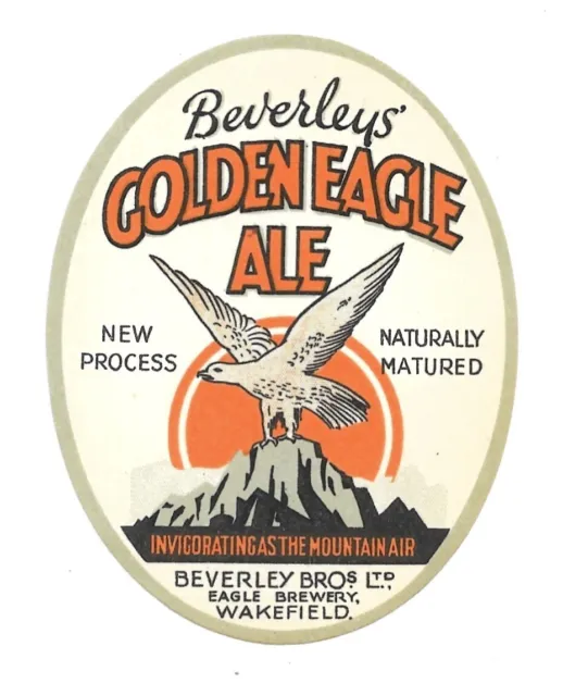 Old BEVERLEYS BREWERY Beer Bottle Label Golden Eagle Ale Wakefield Yorkshire