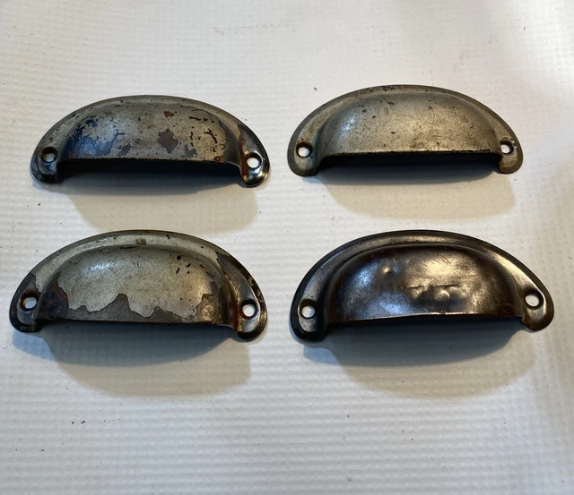 5 Antique Heavy Steel Cup Drawer Bin Pulls - ￼3" On Center Grey Finish