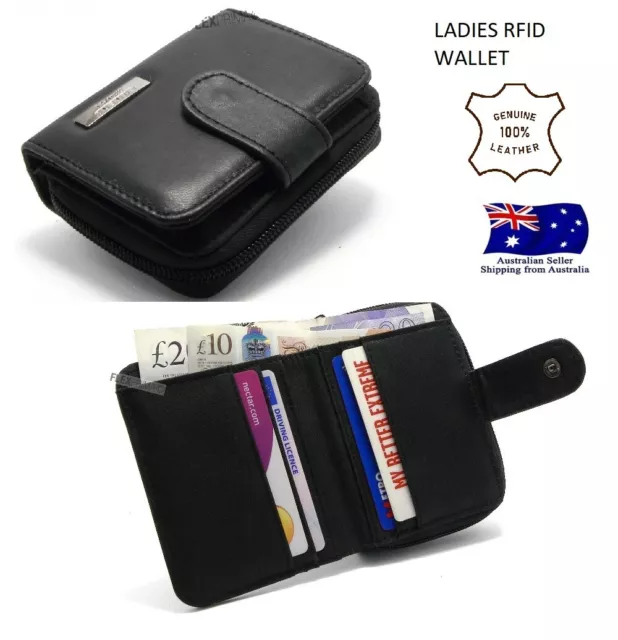 Womens Ladies Real Leather Purse Wallet Black RFID Top Quality NEW WITH TAGS 20