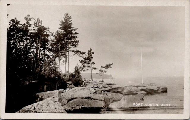 Broken Rocks, PORT AUSTIN, Michigan Real Photo Postcard