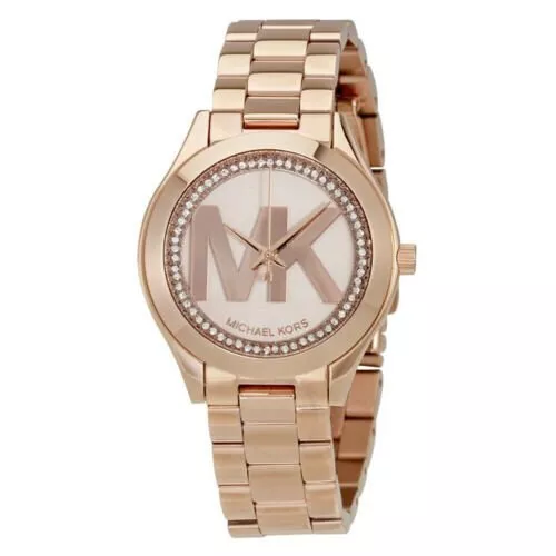 Neuf Michael Kors MK3549 Mini Slim Cadran MK Logo Or Rose Quartz Montre Femmes