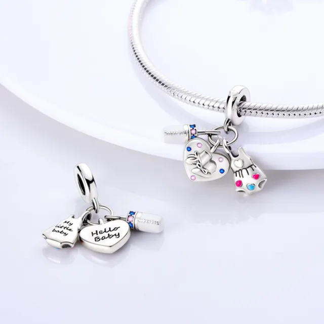 My Little Baby Hello Newborn Bottle Love Heart  Charm Sterling Silver 925