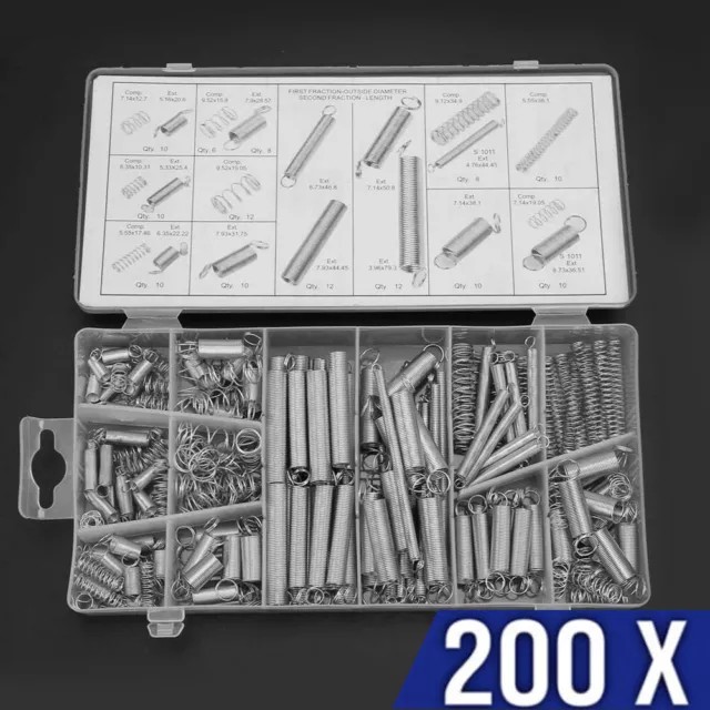 Spring Assortment Set 200pc Zinc Plated Steel Compression & Extension Carburetor