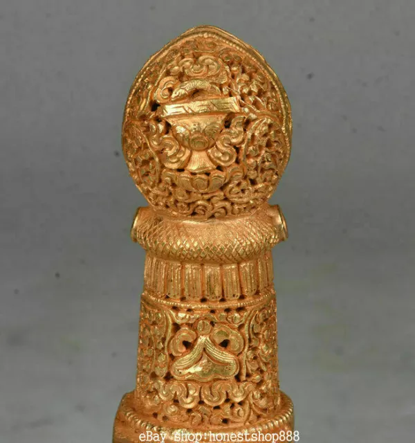 4.4 inch Old Tibetan Red Copper Gold Buddhism 8 Auspicious Symbol Beast Seal 2