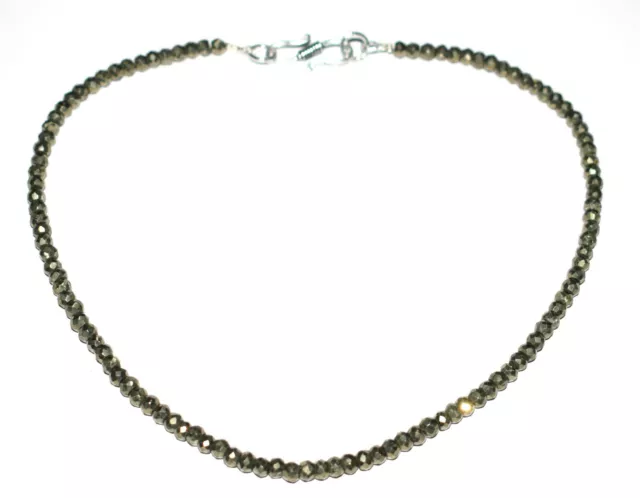 Green Pyrite Gemstone 18" Strand Necklace 925 Sterling Silver 4 mm Beads
