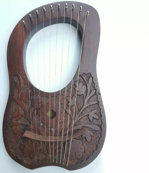 Rosewood Flower Design Lyre Harp 10 Metal Strings Rosewood Lyre Harp