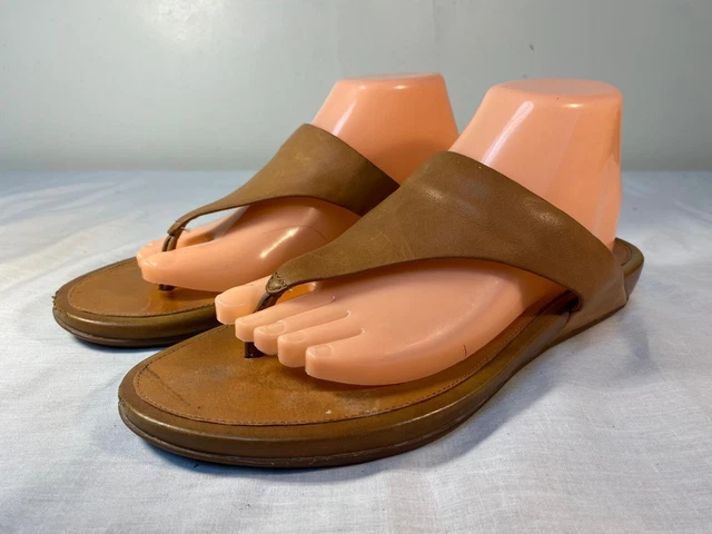 FITFLOP Banda Wedge Thong Sandals Women's Brown Leather Comfort - US 10