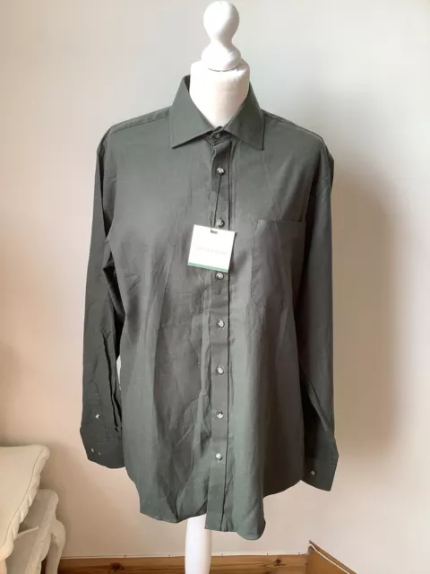 "Camicia in cotone spazzolato verde nuova con etichette Taylor & Hunt Collection taglia M 16"""