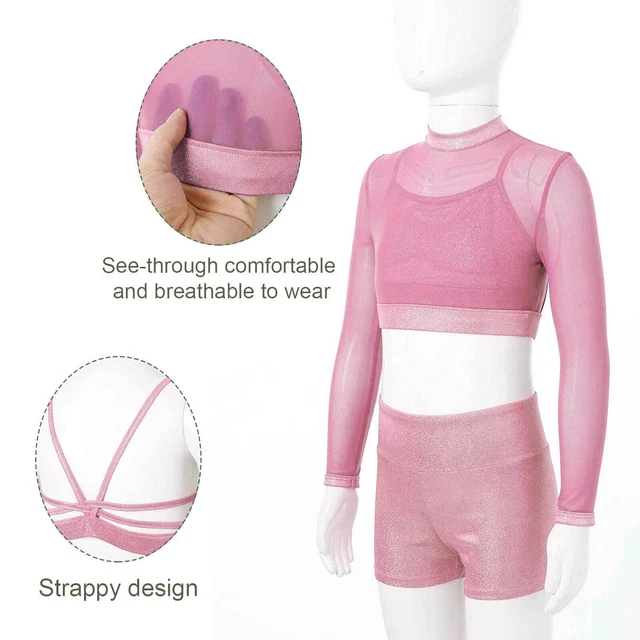Kids Dance Sport Outfits Long Sleeves Crop Tops Camisole Shorts Tracksuit Sets