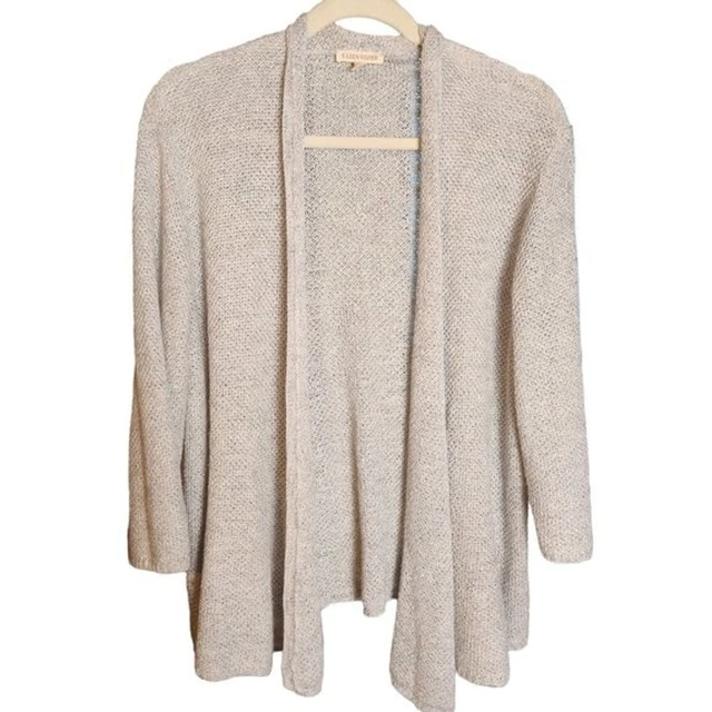 Eileen Fisher Cardigan Women's XL Grey Linen Drape Front Open Knit