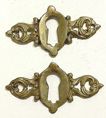 Vintage Ornate Brass Skeleton Key hole Escutcheon  1 3/4' x 7/8"