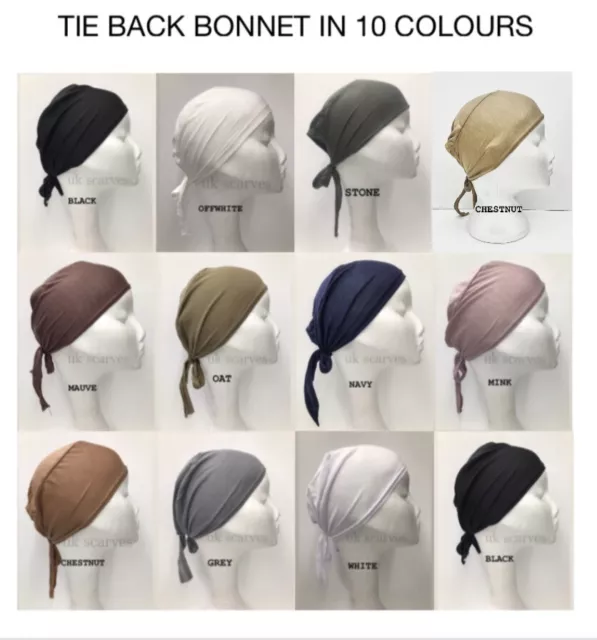 Women Ladies  Under Scarf Hijab TIE BACK Bone  Bonnet Cap 17 Colours Stretchable 2