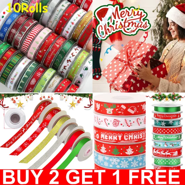10X Pack Christmas Ribbon Bundles Gift Wrapping Wreaths Decorations Crafts Diy