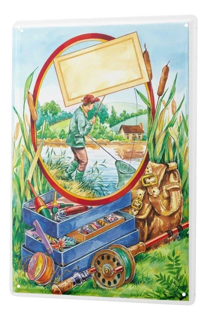 Plaque Émaillée Poissons Ange Filets de pêche Boîte de pêche Maison Du Pêcheur D