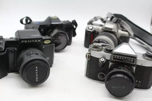 C x4 Vintage SLR Film Cameras Inc. Praktica Super TL, Nikon F65 etc