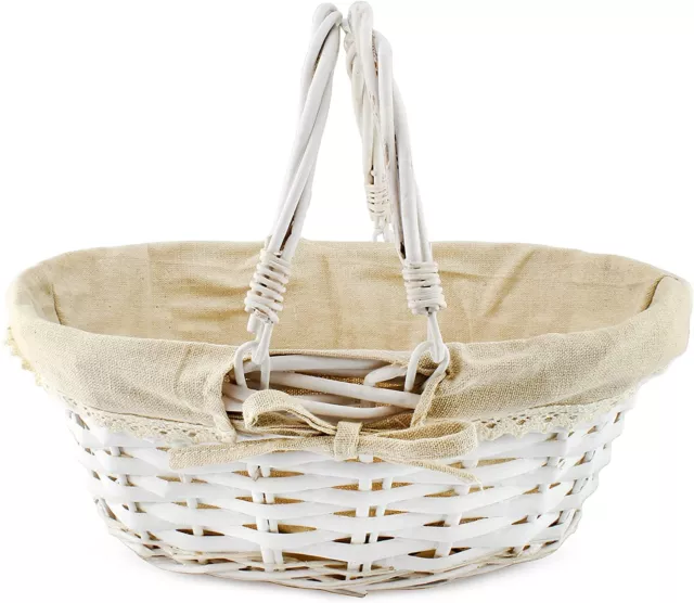 White Wicker Basket with Handles with Cloth Lining, for Easter, Picnics, Gifts