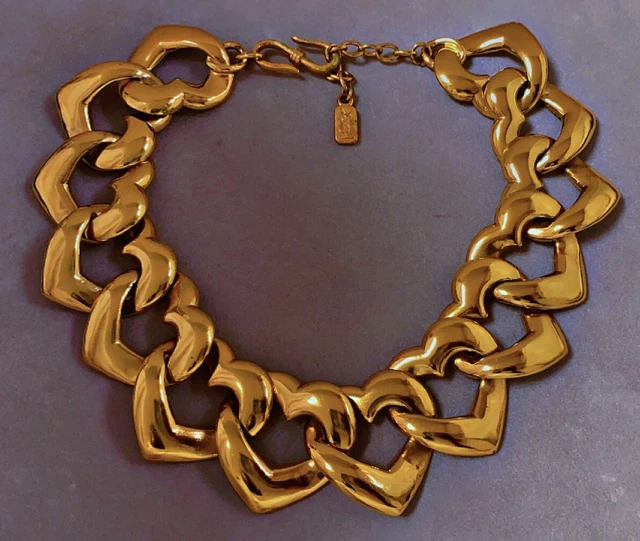 Pendentif Yves Saint Laurent – Cœur « Paris Je T’aime » – Métal Doré Et Verre – Avec Pochette – Occasion