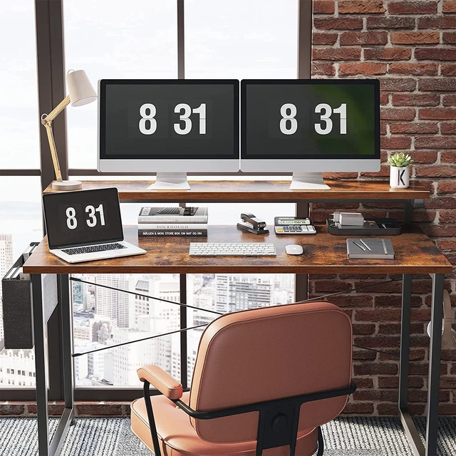 ODK Computer Desk with Adjustable Monitor Shelves, 40 inch Home Office Desk 