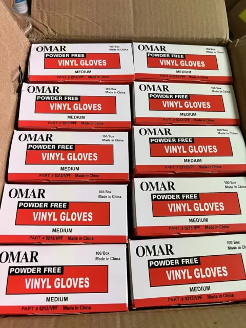 Omar Powder Free Vinyl Gloves 10 Boxes-100 Each Box  Medium