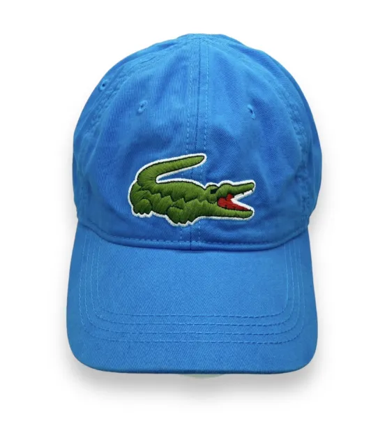 Lacoste Big Croc Logo Adjustable Strapback Dad Hat Cap Blue Cotton