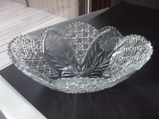 11" Oblong Fruit Orange Bowl Antique American Brilliant Cut Glass Daisy Harvard