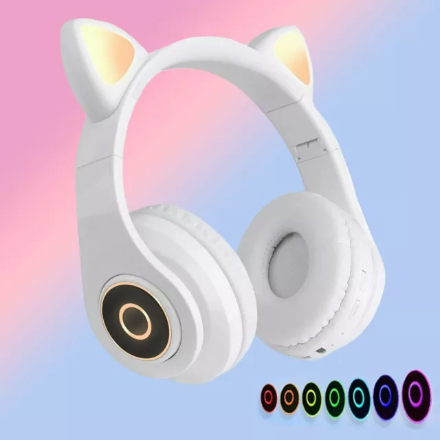 Cat Ear LED Casque Bluetooth pliable pour enfants, 2 en 1 filaire / sans fil  Mode HD stéréo Son pour PC et smartphones. (Rose)