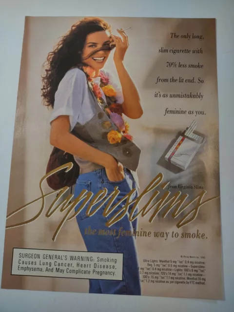 Virginia Slims Superslims Most Feminine Way to Smoke Vintage 1990s Print Ad