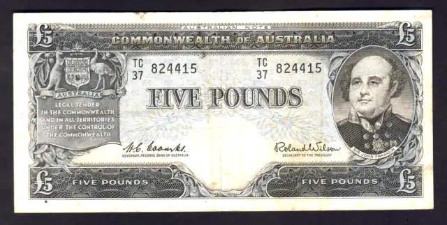 Australia R-50. (1960) 5 Pounds.. Coombs/Wilson -  Reserve Bank.. VF