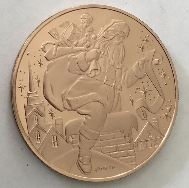 1988 Franklin Mint Christmas Holliday Santa Clause Fire Place Coin Medal