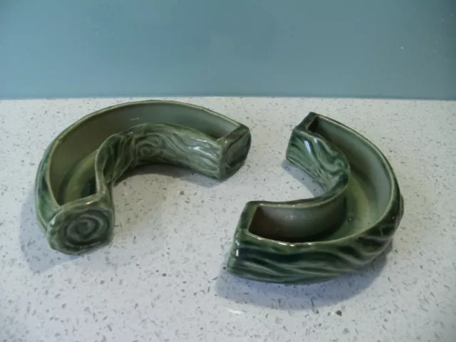 Wade England Vintage Retro Pair Of C Shaped Green Flower Posy Logs